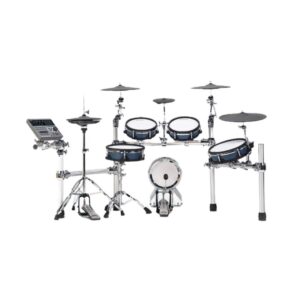 Batería electrónica Hampback ACE-1719 con módulo ACE-7102, 553 sonidos, 30 + 50 kits, caja 12″ de 3 zonas, toms multizona, hi-hat independiente de 12″, ride de 16″ con 3 zonas y estructura robusta.