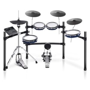 Kit Hampback ACE-360 mostrando la configuración de pads, módulo, hi-hat independiente y estructura, ideal para estudio y práctica de alto nivel.