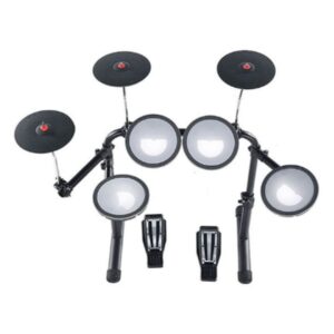 Batería electrónica Hampback MK-0 con pads de malla y platillos de goma, módulo con 68 sonidos y conectividad USB MIDI.